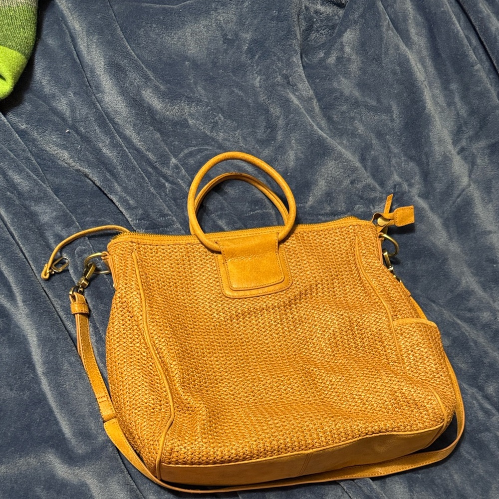 Woven Leather Tote Handbag in Camel- HOBO